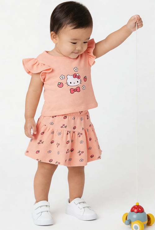 Girls Hello Kitty Print T-shirt and Skirt Set
