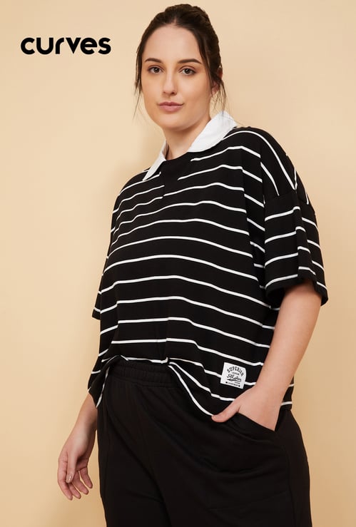 Women Striped Polo T-shirt