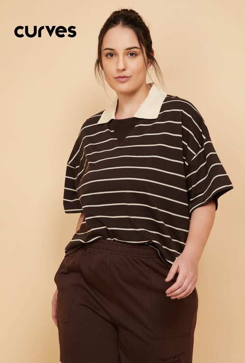 Women Striped Polo T-shirt