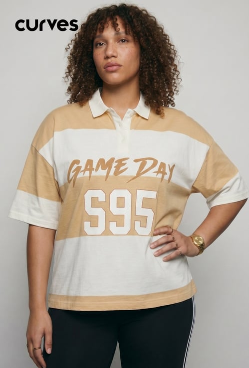 Women Striped Oversized Polo T-shirt