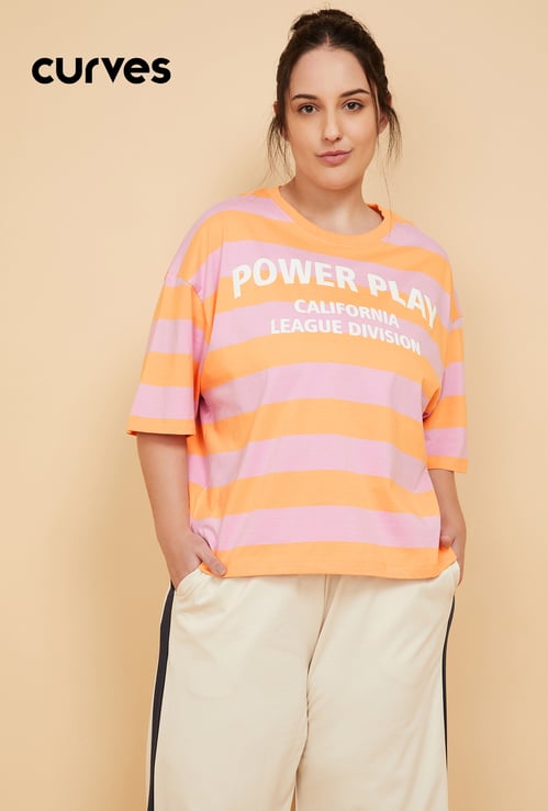 Women Striped Oversized Sports T-shirt