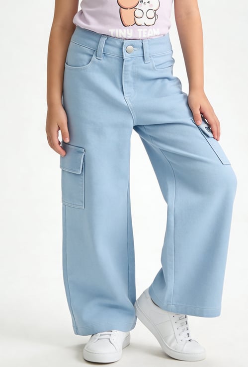 Girls Solid Wide Leg Jeans