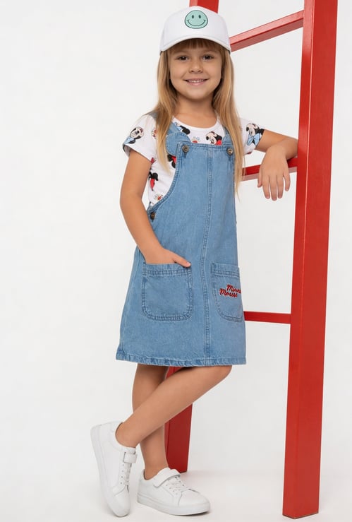 Girls Minnie Mouse Dungaree Dress with T-shirt