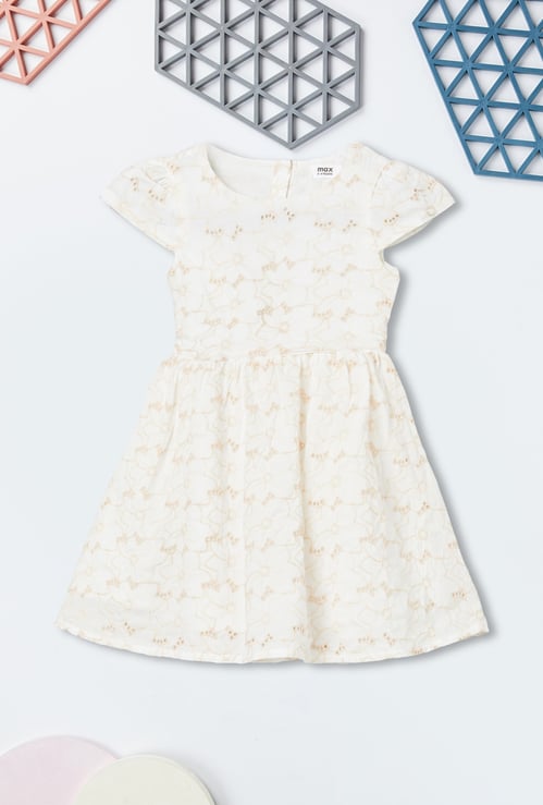 Girls Embroidered Cap Sleeve Dress