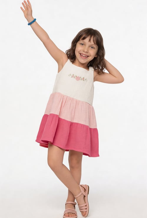 Girls Colourblock Tiered Dress