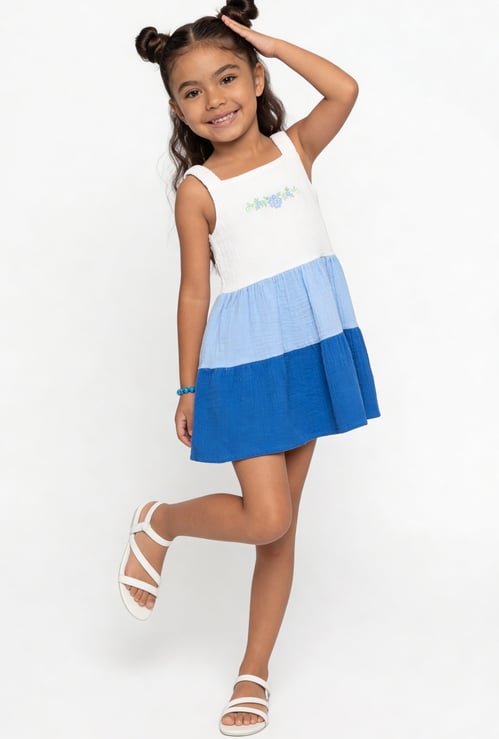 Girls Colourblock Tiered Dress