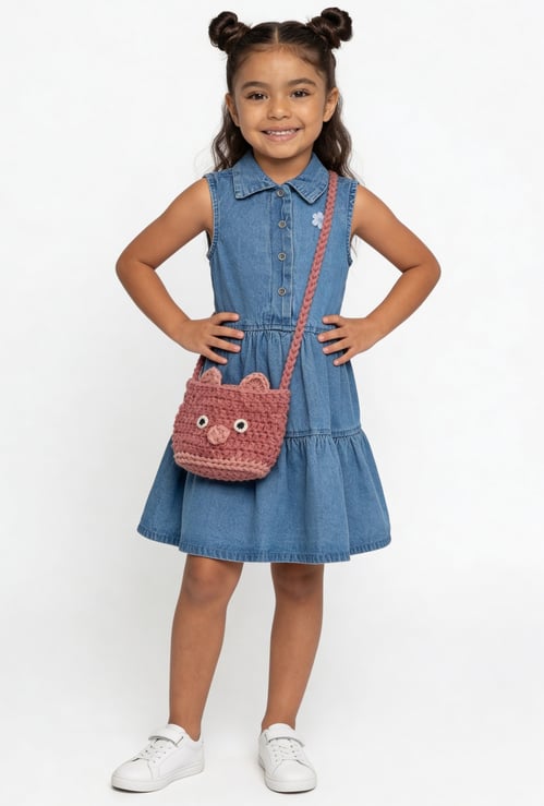 Girls Washed Tiered Denim Dress