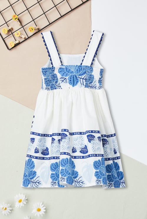 Girls Floral Print Pinafore Dress