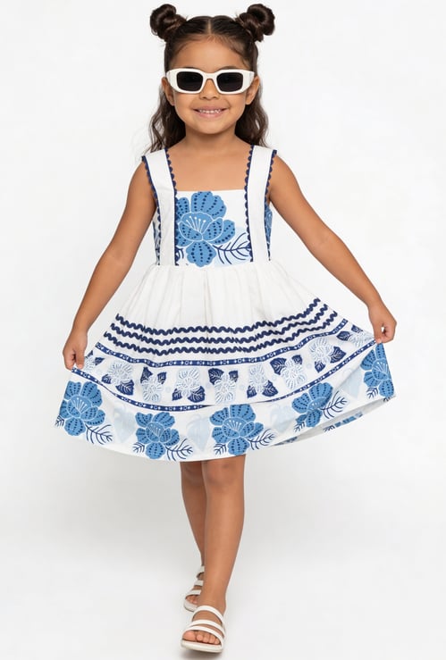 Girls Floral Print Pinafore Dress