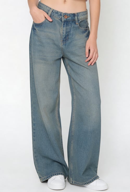 Girls Washed Wide Leg Jeans