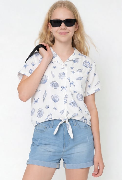 Girls Printed Boxy Shirt