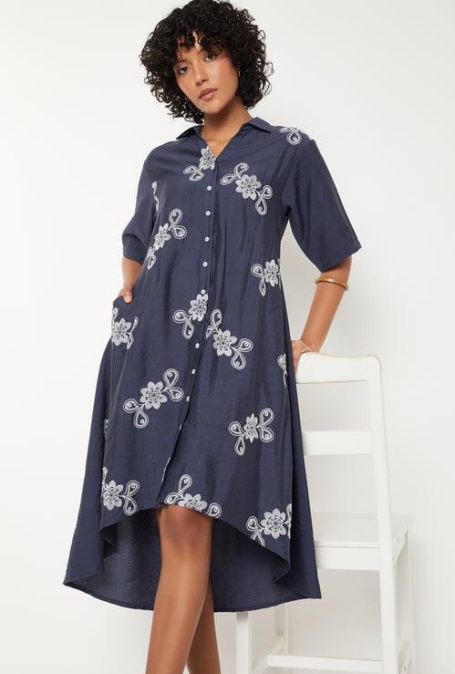 Women Embroidered Shirt Dress