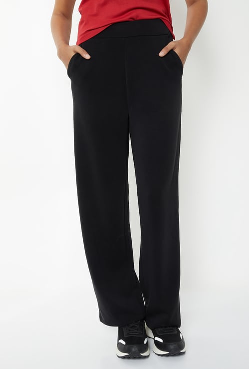 Women Solid Wide Leg Track Pants