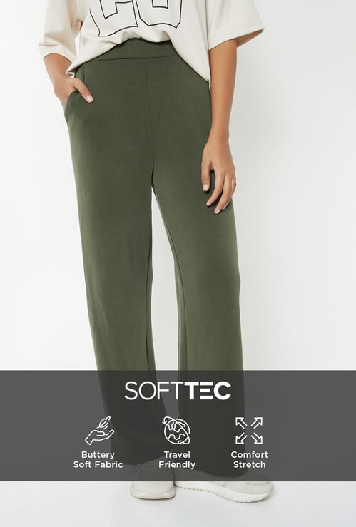 Women Solid Wide Leg Track Pants