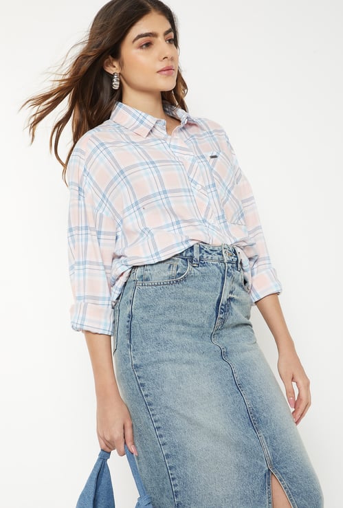 Women Checked Oversized Shirt