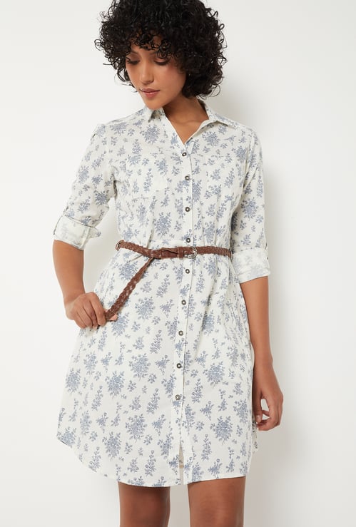 Women Floral Print Shirt Dress