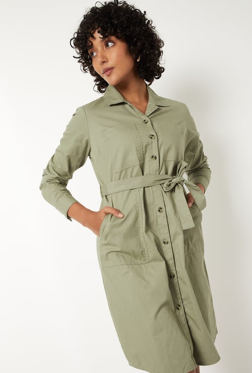 Women Solid Shirt Dress