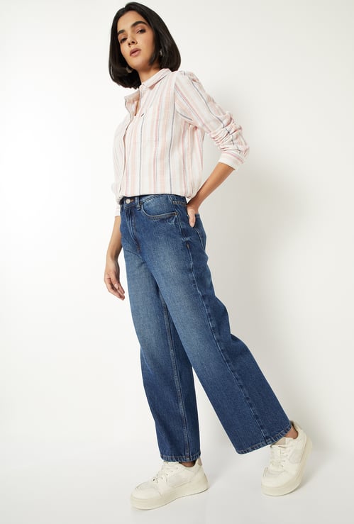 Women Washed Wide Leg Jeans
