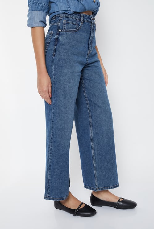Women Washed Wide Leg Jeans