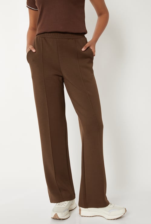 Women Pintuck Wide-Leg Track Pants