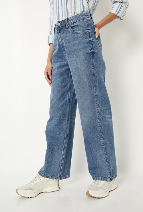 Women Washed Wide Leg Jeans