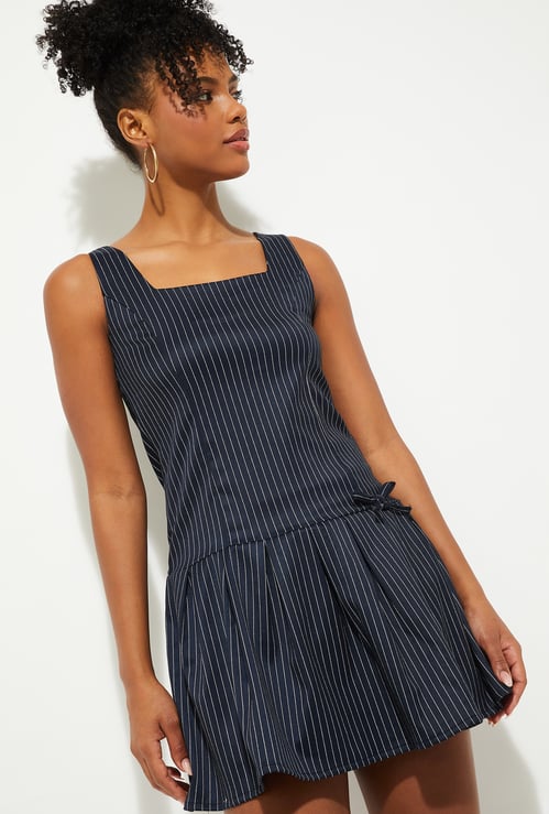 URB_N Women Striped Pleated Mini Dress