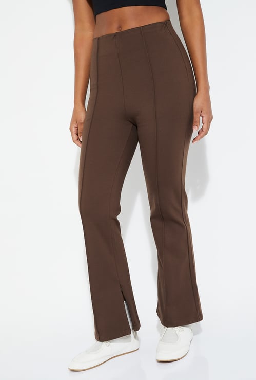 Women Solid Kick Flare Trousers