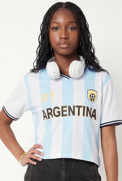 Girls Striped Argentina T-shirt