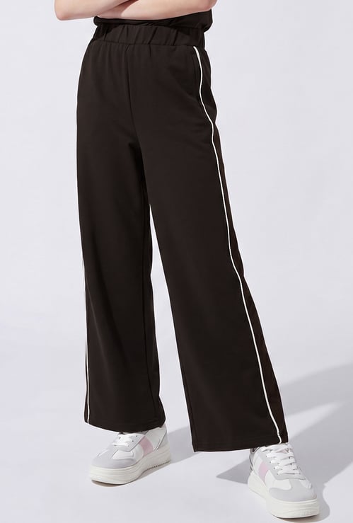Girls Contrast Piping Wide Leg Track Pants