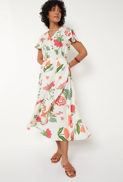 Women Floral Print Wrap Dress