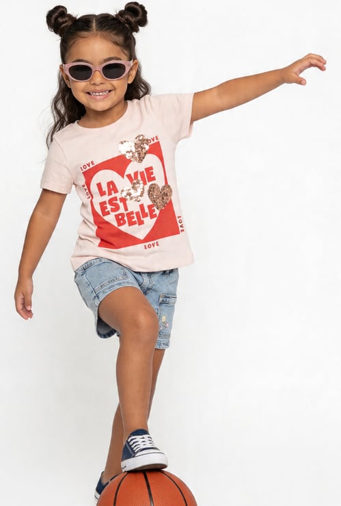 Girls Heart Sequin T-shirt