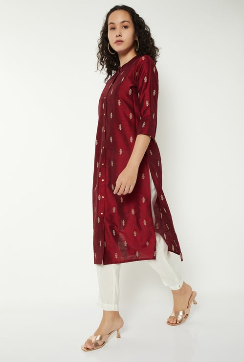 Women Woven Motif Straight Kurta