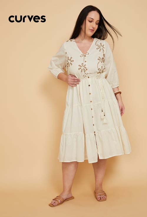 Women Embroidered Tiered Dress