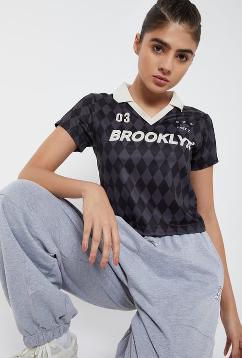Women Checked Johnny Collar T-shirt