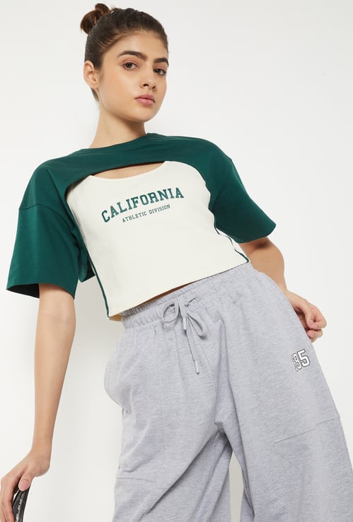 Women Printed Layered Sports T-shirt with Camisole