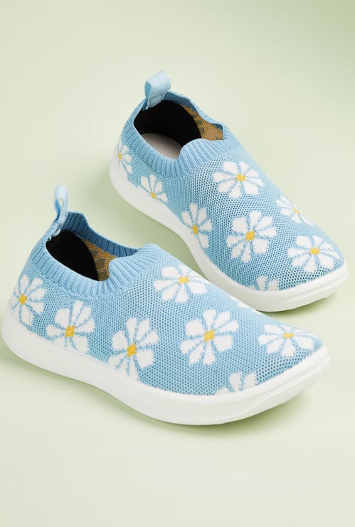 Girls Floral Print Slip-On Sports Shoes
