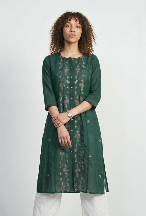 Women Embroidered Straight Kurta