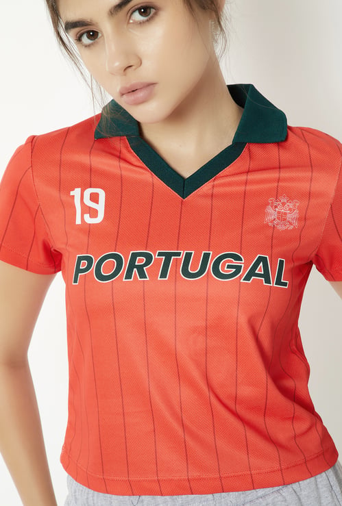 Women Striped Slim Fit Johnny Collar Sports T-shirt