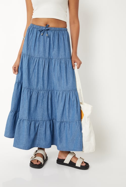 Women Solid Layered A-Line Skirt
