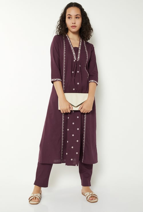 Women Embroidered A-Line Kurta Set