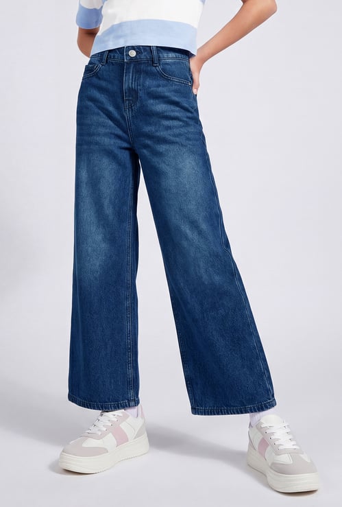 Girls Mid-Rise Wide Leg Jeans
