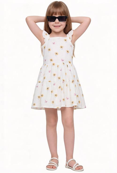 Girls Floral Print Smocked Dress