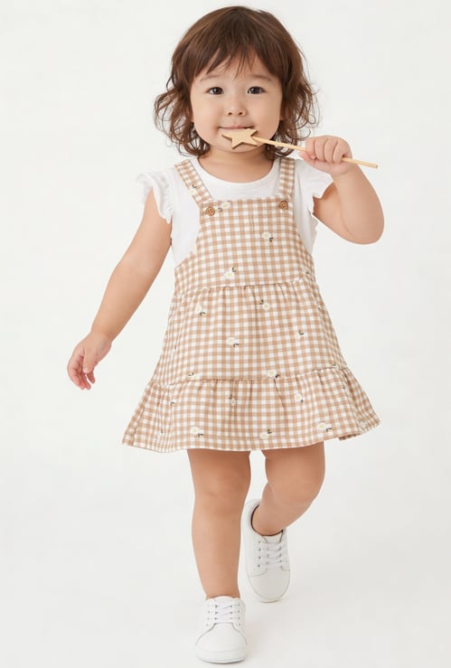 Girls Checked Pinafore Dress with Top