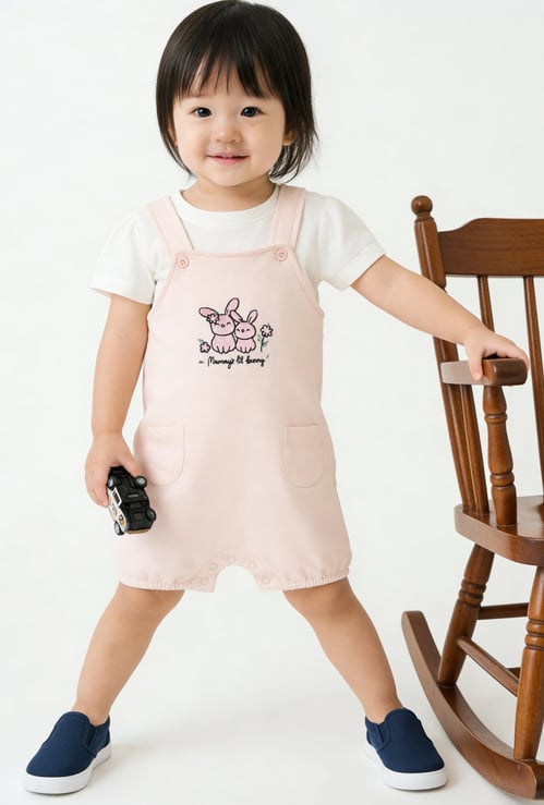 Girls Embroidered Dungaree Set