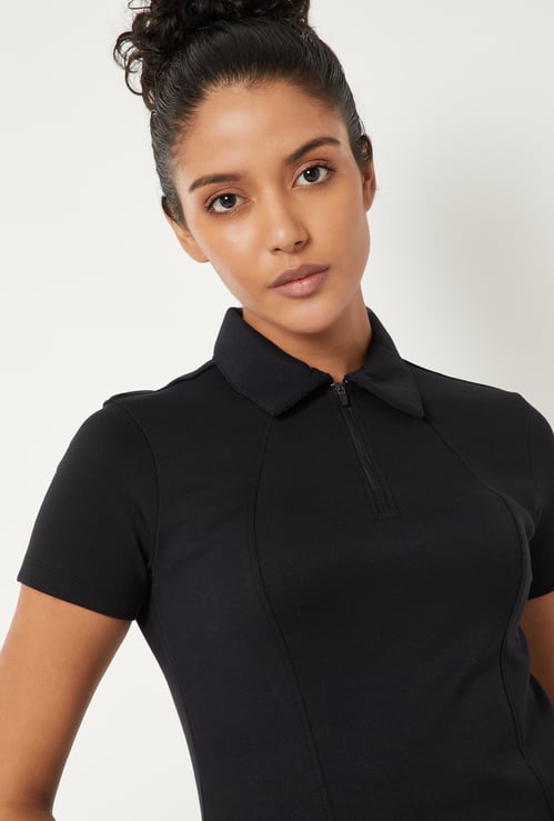 WOMEN Solid Polo T-shirt