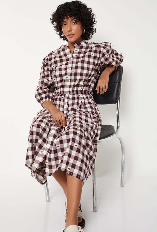 Women Checked Tiered Dress