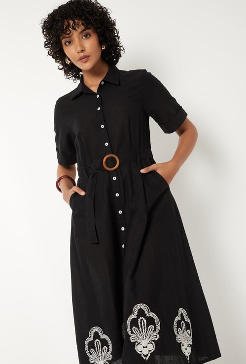 Women Embroidered Shirt Dress