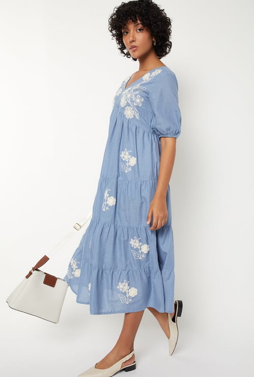 Women Embroidered Tiered Dress