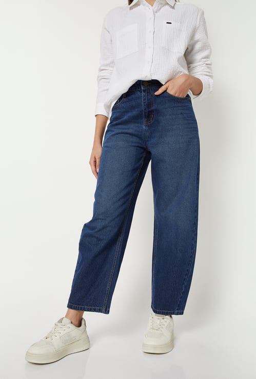 Women Washed Barrel Fit Jeans