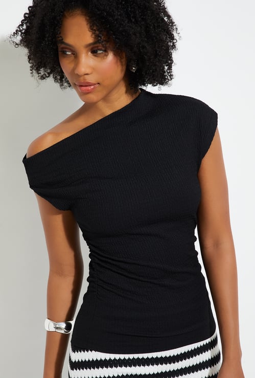 URB_N Women Textured One-Shoulder Top